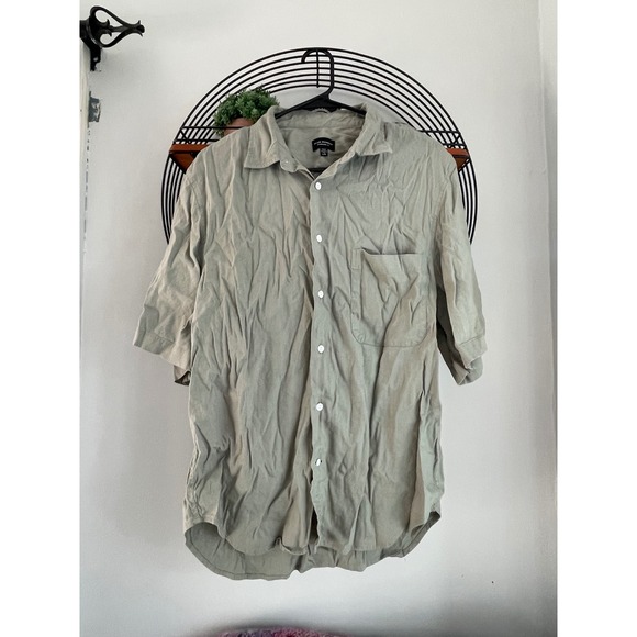 Club Monaco Standard Linen Blend Fit Mens Short Sleeve Button Up Shirt Size L - Picture 1 of 5
